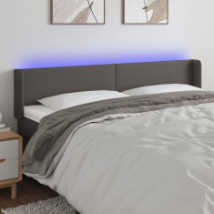 vidaXL Tăblie de pat cu LED, gri, 203x16x78/88 cm, piele ecologică