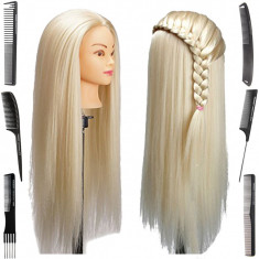 Cap practica manechin frizerie coafuri Lung Des Sintetic 60cm Blond impletituri foto