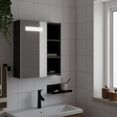 vidaXL Dulap cu oglindă de baie cu LED, negru, 45x13x52 cm foto