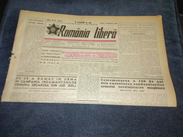 ZIARUL ROMANIA LIBERA 7 OCTOMBRIE 1949