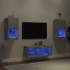 VidaXL Comode TV de perete cu lumini LED, 4 piese, gri beton
