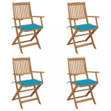 vidaXL Scaune grădină pliabile, 4 buc., cu perne, lemn masiv de acacia 3064621