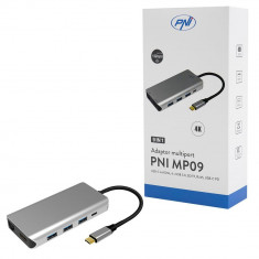 Pni Adaptor Multiport MP09 USB-C La HDMI, 4 x USB 3.0, SD/TF, RJ45, USB-C PD, 9 Iesiri 45506528