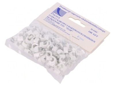 Cleme albe pentru cablu rotund 6mm, 100 bucăți foto