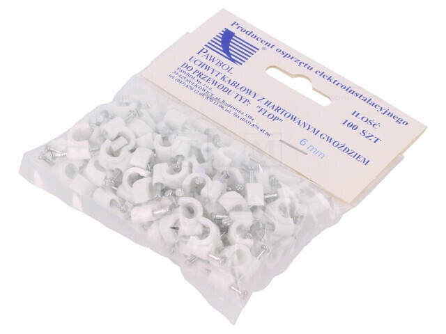 Cleme albe pentru cablu rotund 6mm, 100 bucăți