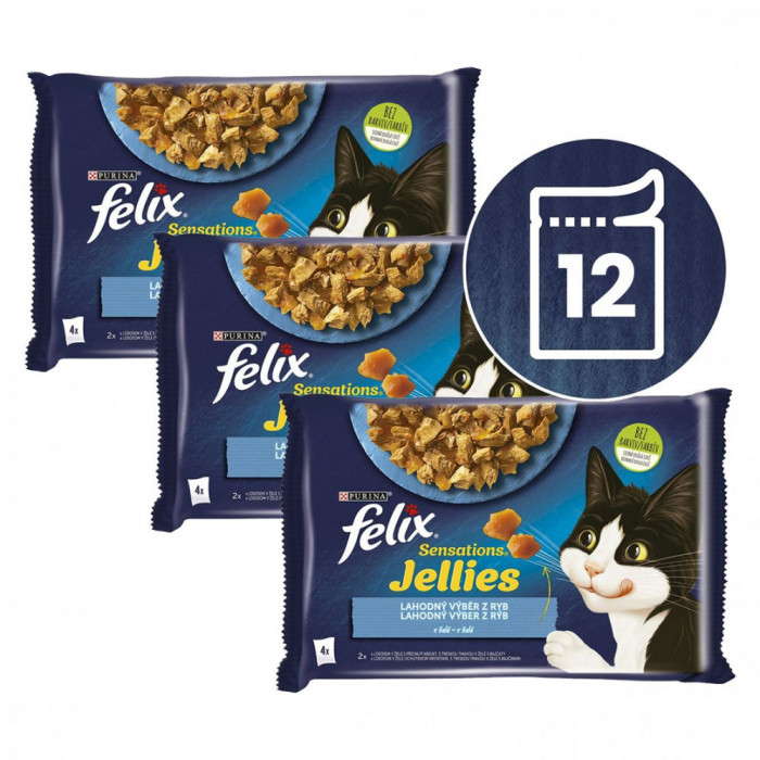 FELIX Sensations Jellies pliculețe, selecție delicioasă de pește &icirc;n gelatină 12 x 85 g