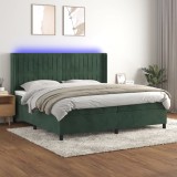 Cumpara ieftin Pat cu arcuri, saltea și LED, verde &icirc;nchis, 200x200 cm, catifea