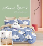 Cumpara ieftin Lenjerie Pat Paco Sf091, Bumbac, 4 Piese, Fara Elastic, Albastru, Imprimeu