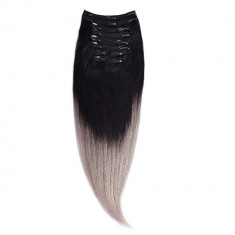 Clip-On Par Natural MegaVolum 50cm 240gr Ombre Negru-Gri #T1/Mettalicsilver foto