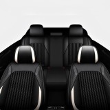 Cumpara ieftin Set Huse Auto universale lux din piele ecologica cu material textil, negru si alb pentru scaune fata si spate