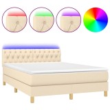 Cumpara ieftin Pat cu arcuri, saltea si LED, crem, 140x200 cm, textil