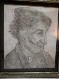 Grafica Portret cu basca, semnat Vasile Grigore, 24x30 cm, Portrete, Carbune, Realism