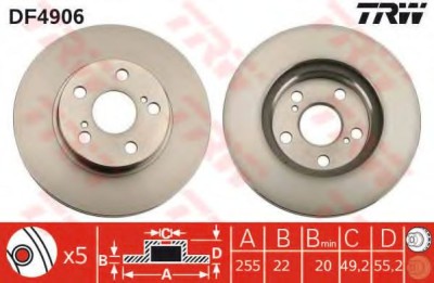 Disc frana TOYOTA PRIUS Hatchback (NHW2) (2003 - 2009) TRW DF4906 foto