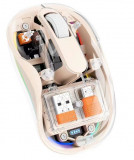 Mouse Nou M333, 2400dpi, 3 Butoane, Indicator Nivel Baterie, Transparent, RGB, Crem, USB-A + USB-C, Wireless + Bluetooth NewTechnology Media