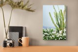 Tablou Canvas, "Cactuși și flori albe sub cer senin", Cactus, Flori, Cer, Verde, Alb, Peisaj, Plante, Natural., 26 x 39 cm, CMCLASS