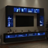 VidaXL Set comode TV de perete, 8 piese, cu lumini LED, negru