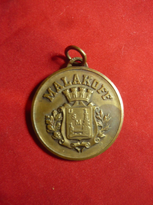 Placheta Malacoff USM - Echipa de Fotbal Franta ,d=3cm ,bronz