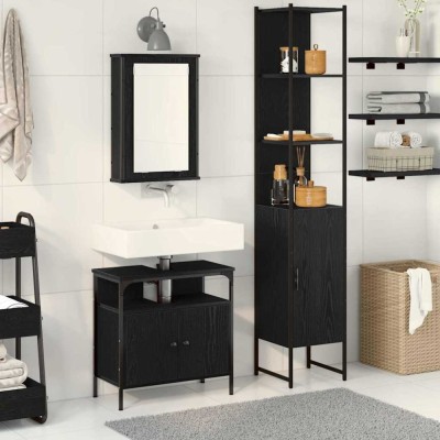 vidaXL Set de mobilier pentru baie cu raft cu ușă 3 pcs Stejar negru 3334397 foto