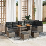 Set Canapea de Grădină vidaXL 9 Piese Pernițe Gri Poliratan Acacia, Set Canapea de Grădină vidaXL 2 Locuri Pernițe Gri Poliratan, Set Dining Grădină v