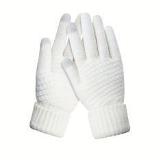 Manusi de dama, flippy, functie touchscreen (ecran tactil), material acril tricotat, manseta elastica, interior catifelat, marime universala, alb