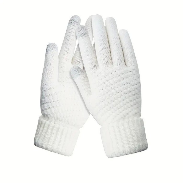 Manusi de dama, flippy, functie touchscreen (ecran tactil), material acril tricotat, manseta elastica, interior catifelat, marime universala, alb