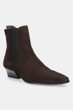 Gant botine din piele &icirc;ntoarsă Bassotte culoarea maro, cu toc drept, 31553150