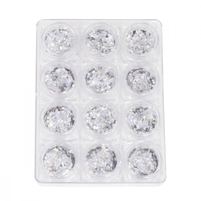 Set 12 paiete decorative pentru unghii, argintiu/camelion foto