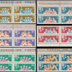 1968 Romania - Pionieri, blocuri de 4 timbre cu margini de coala, LP 674 MNH