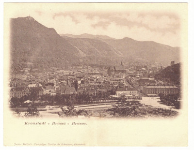 4617 - BRASOV, Panorama, Romania - DOUBLE old postcard - used - 1904 foto