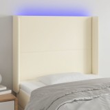 vidaXL Tăblie de pat cu LED, crem, 83x16x118/128 cm, piele ecologică