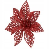 Set 10 ornamente de Craciun Poinsettia rosii pentru brad, 10 cm