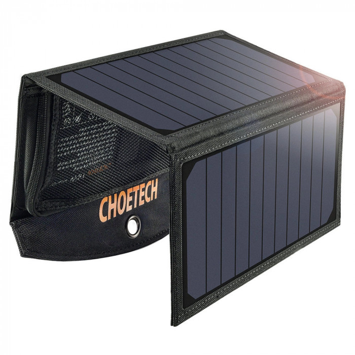 &Icirc;ncărcător solar pliabil USB 19W 2x USB negru SC001 Choetech