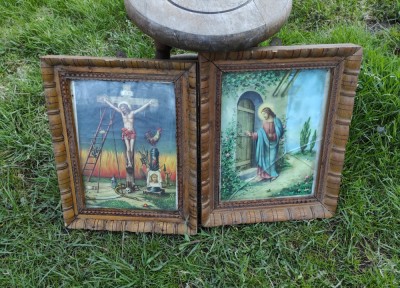 Set doua litografii vechi religioase foto