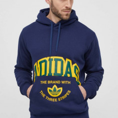 adidas Originals bluză bărbați, culoarea bleumarin, cu glugă, cu imprimeu IS0235