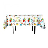 Fata de masa, flippy, din folie, imprimeu happy birthday cu baloane, 137 x 274 cm, alb