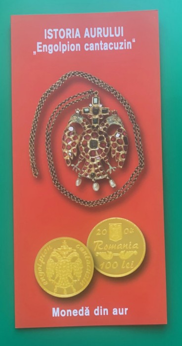 PLIANT(FOLDER) ISTORIA AURULUI &quot;ENGOLPION CANTACUZIN&quot;, PENTRU MONEDA DIN AUR
