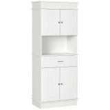 HOMCOM Bufetă de Bucătărie Aramărie de Bucătărie contemporană Multi-Rangement 4 Uși sertar Glisant și Blat de Lucru dim. 74L x 39l x 183H cm Lemn Alb
