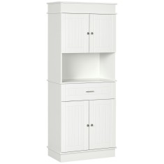 HOMCOM Bufetă de Bucătărie Aramărie de Bucătărie contemporană Multi-Rangement 4 Uși sertar Glisant și Blat de Lucru dim. 74L x 39l x 183H cm Lemn Alb