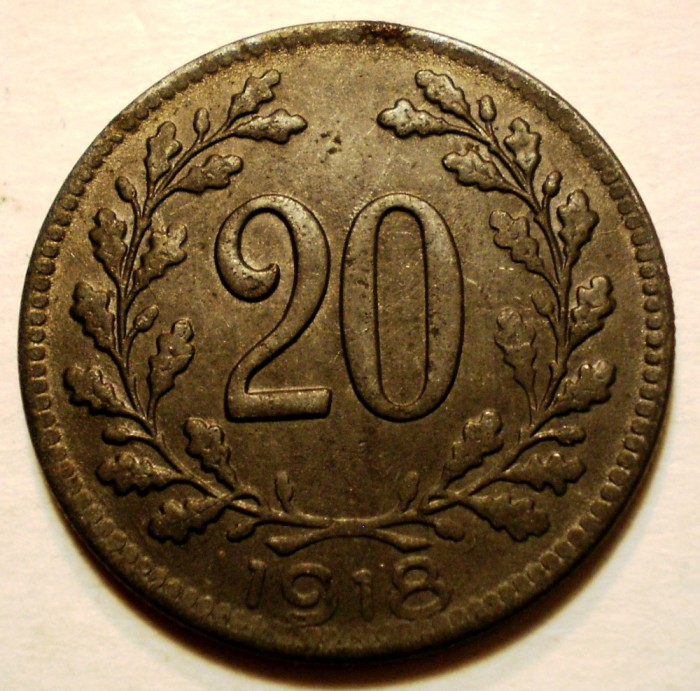 7.050 AUSTRIA WWI 20 HELLER 1918 XF