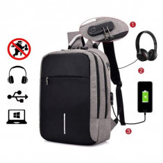 Rucsac barbati Smart multifunctional, usb, cifru gri/negru C1 foto