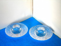 Suporturi cristal pentru lumanari set - Discus - design Lars Hellsten, Orrefors foto