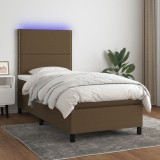 Gossi pat cu arcuri, saltea si led, maro inchis, 90x190 cm, textil