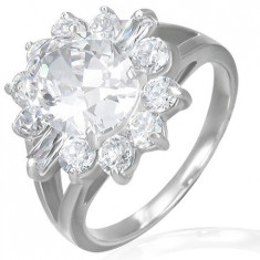 Inel de logodnă din oțel - floare masivă de zirconiu - Marime inel: 51
