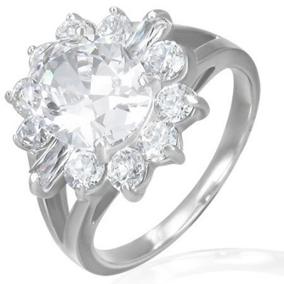 Inel de logodnă din oțel - floare masivă de zirconiu - Marime inel: 50 foto