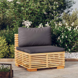 VidaXL Canapea de mijloc de grădină cu perne gri &icirc;nchis lemn masiv tec
