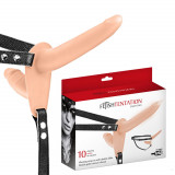 Proteză de penis dublu cu atașament și dildo suplimentar. Stimulare vaginală.