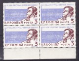 ROMANIA 1961 LP 522 AL II-LEA FESTIVAL GEORGE ENESCU BLOC DE 4 TIMBRE MNH, Nestampilat