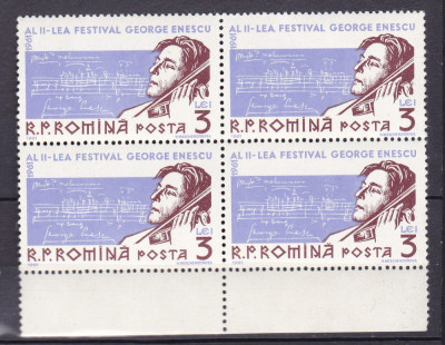 ROMANIA 1961 LP 522 AL II-LEA FESTIVAL GEORGE ENESCU BLOC DE 4 TIMBRE MNH foto