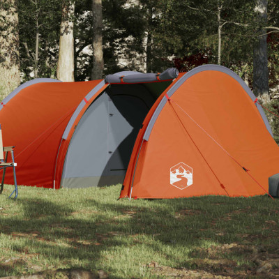vidaXL Cort de camping tunel 4 persoane, gri/portocaliu, impermeabil foto