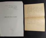 Dedicatie si autograf arhitect Duiliu Marcu + scrisoare olografa si semnata Duiliu Marcu/ Adresant ul e italienistul Alexandru Marcu